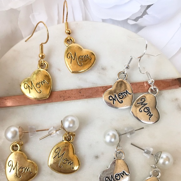Mom earrings Handmade NWT Gold or silver Dangly or Pearl Stud - Picture 4 of 6